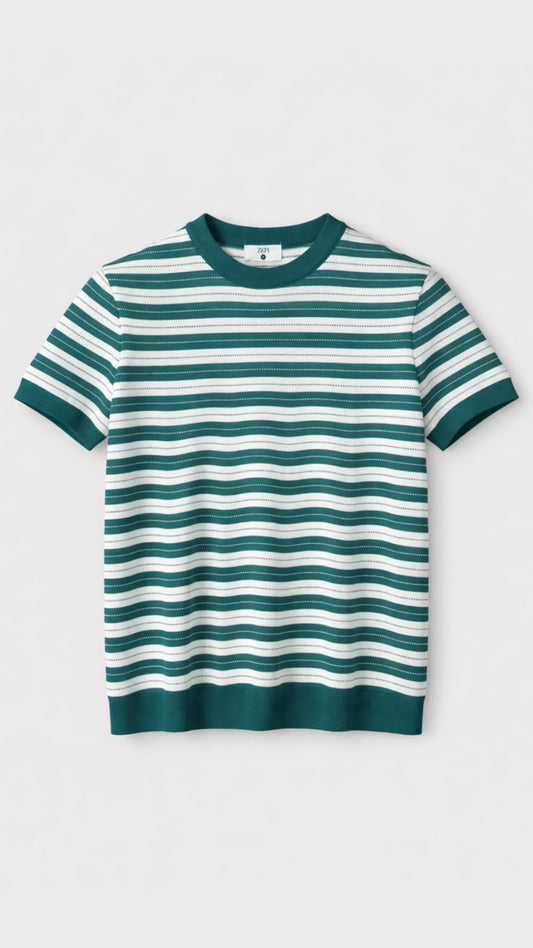 Premium Forest Stripe Knit Tee– Deep Forest Green