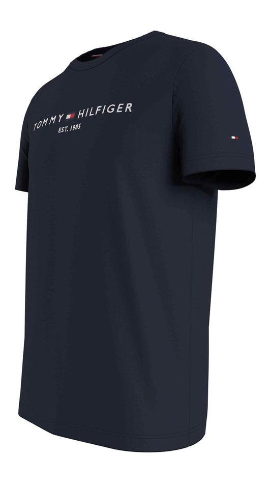 Navy blue Tommy Hilfiger t-shirt with logo on a white background