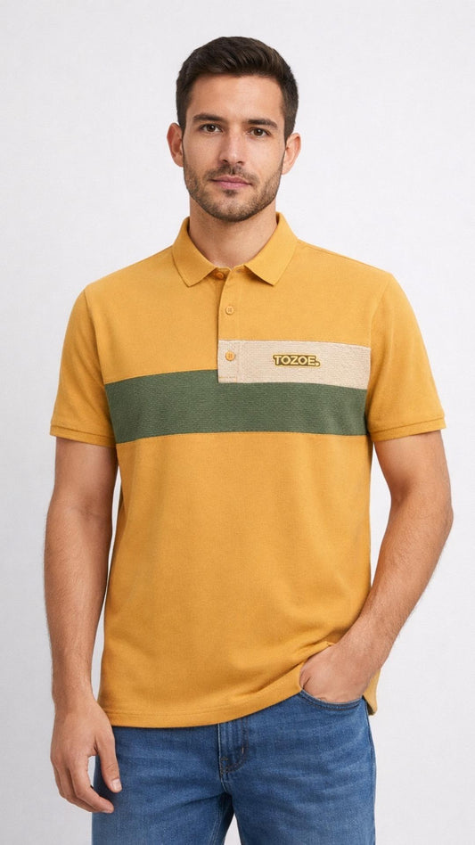 Elite Stripe Polo – Mustard Gold