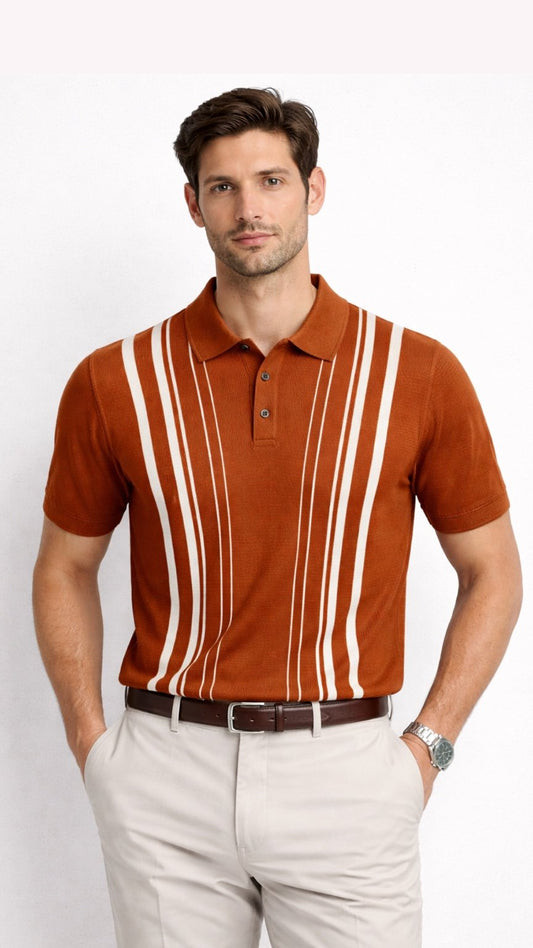 Premium Knitted Midnight Line Polo Rust