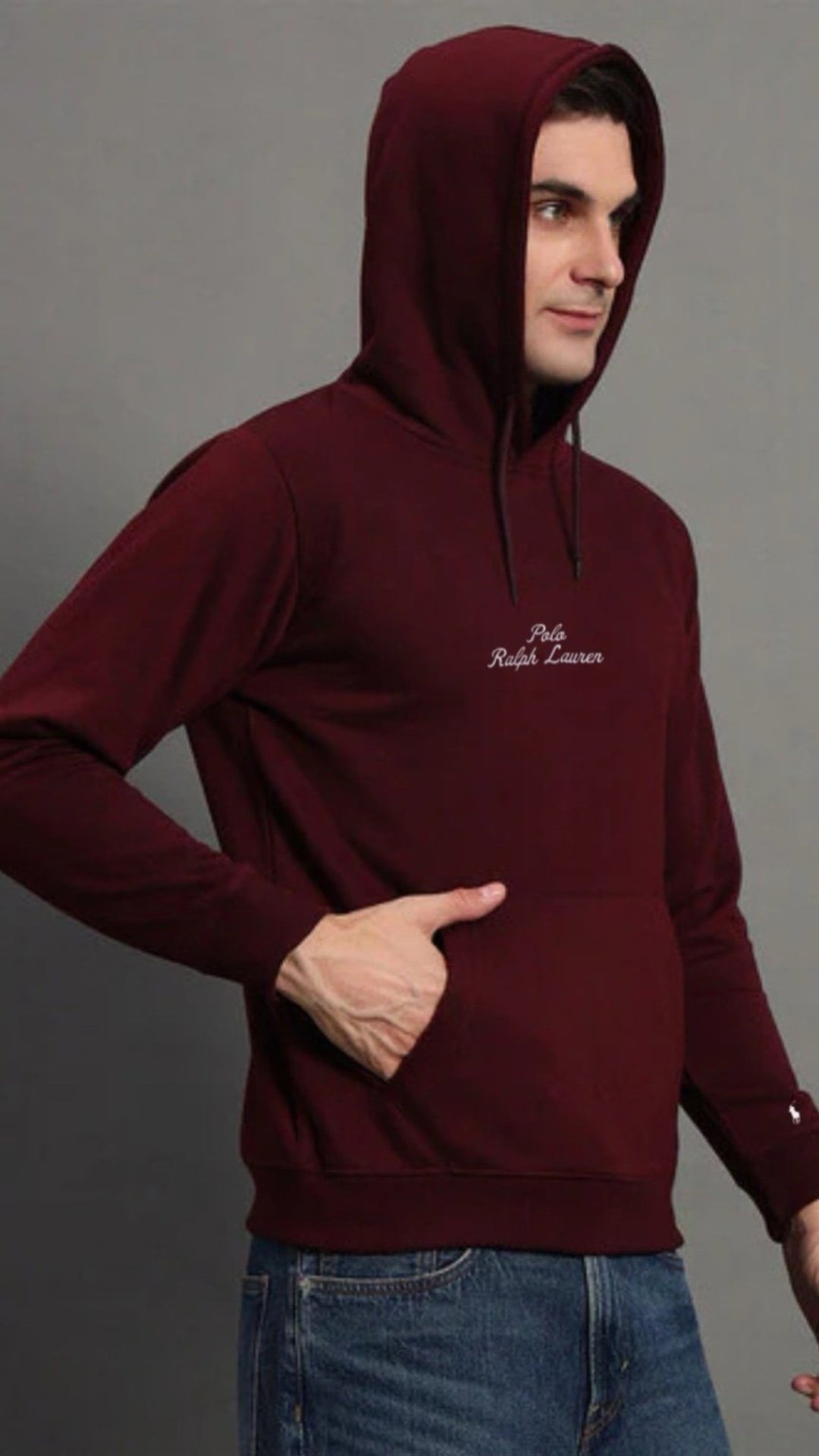 P-Basic Embroidered Hoodie Mahroon