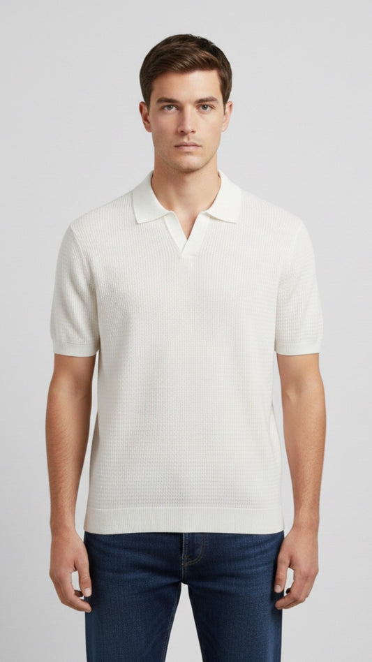Premium Mocha White Knit Polo
