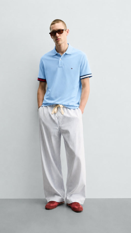 T-Sky Blue Contrast Sleeve Polo Shirt