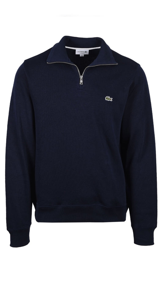 Navy blue sweatshirt with a brand logo on a white background