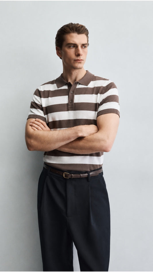Premium Saddle Stripe Polo Driftwood Brown