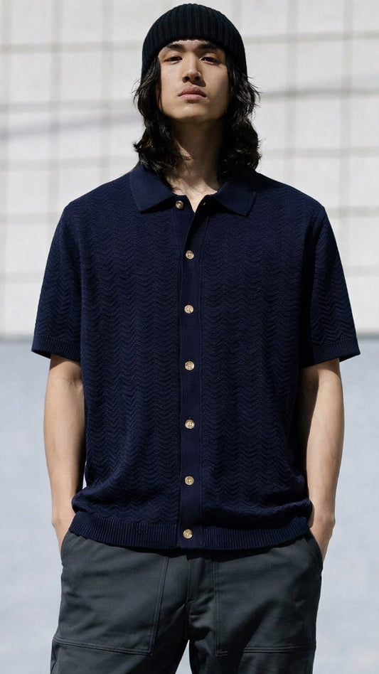 Classic Imperial Blue Chevron Knit Polo