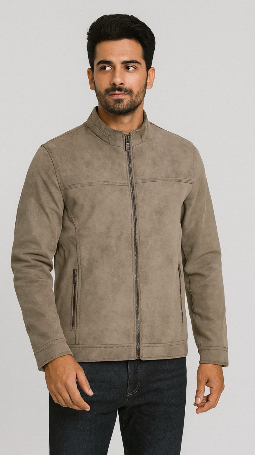 Classic Leather Jacket – Ash Beige