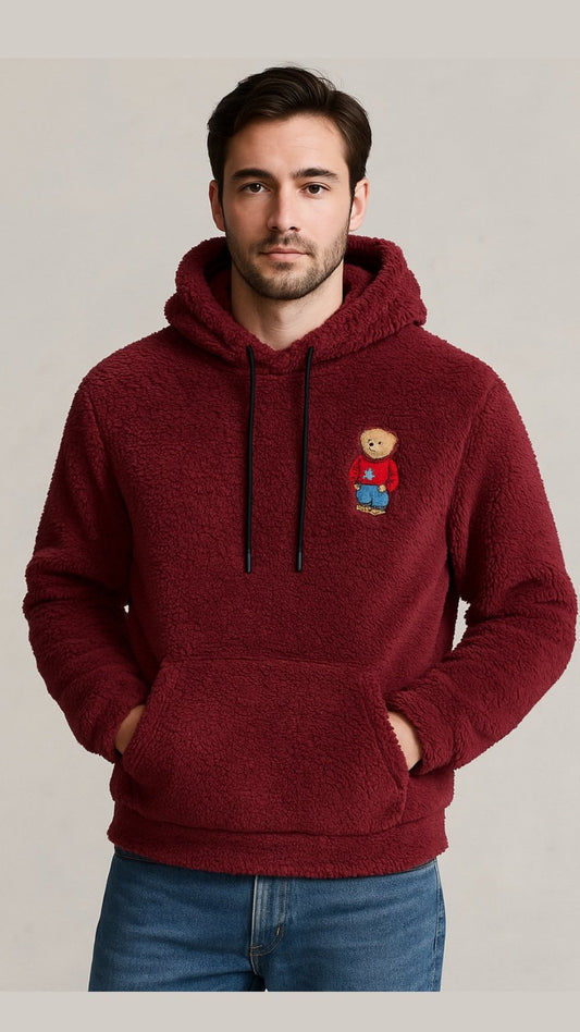 Bear-Sherpa Hoodie Mahroon