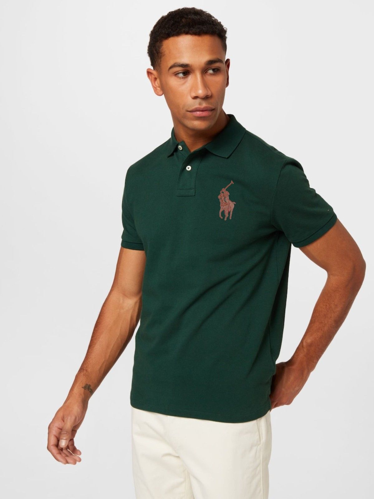 R-PREMIUM LEATHER EMBROIDERY POLO GREEN
