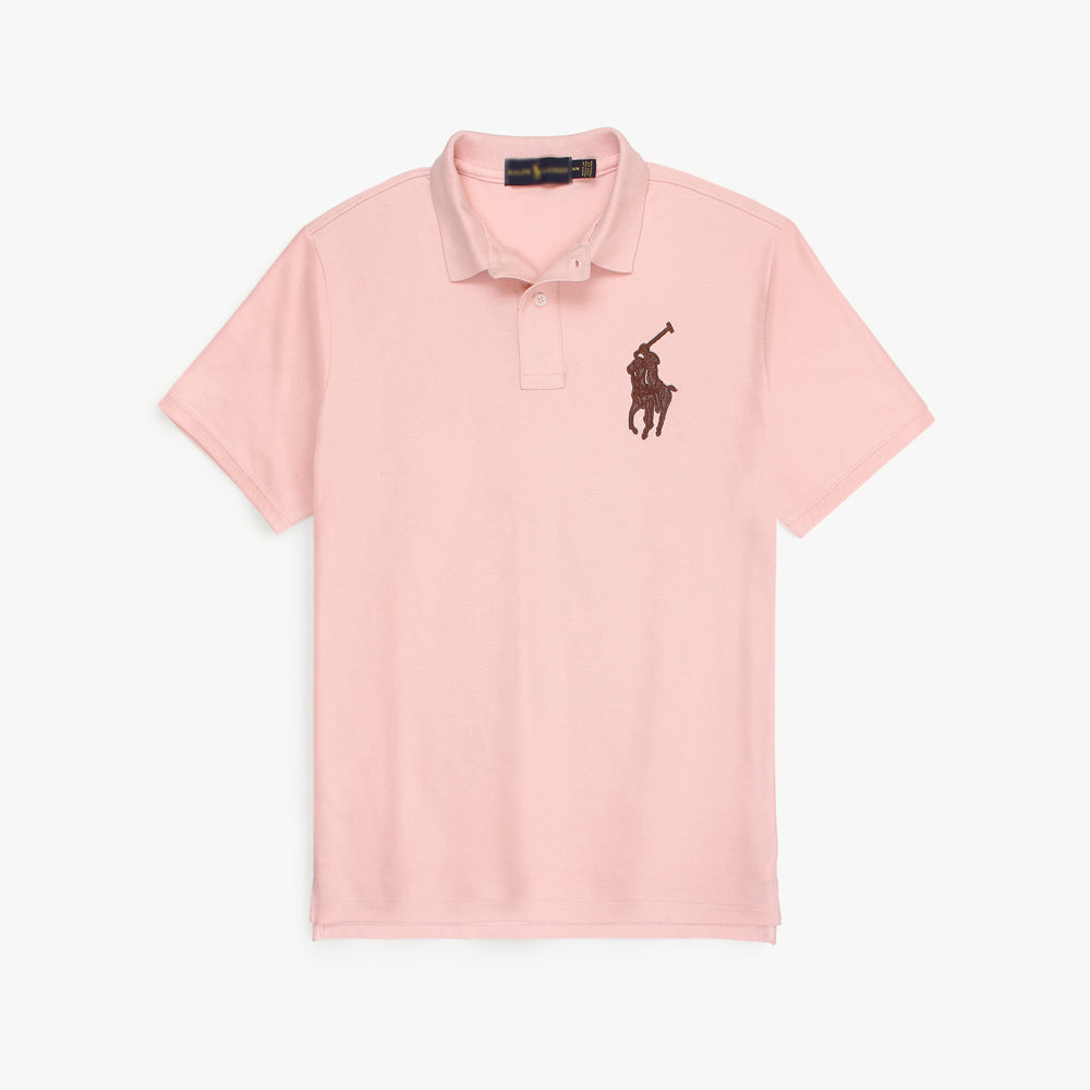 R-Premium Leather Embroidery Polo Pink