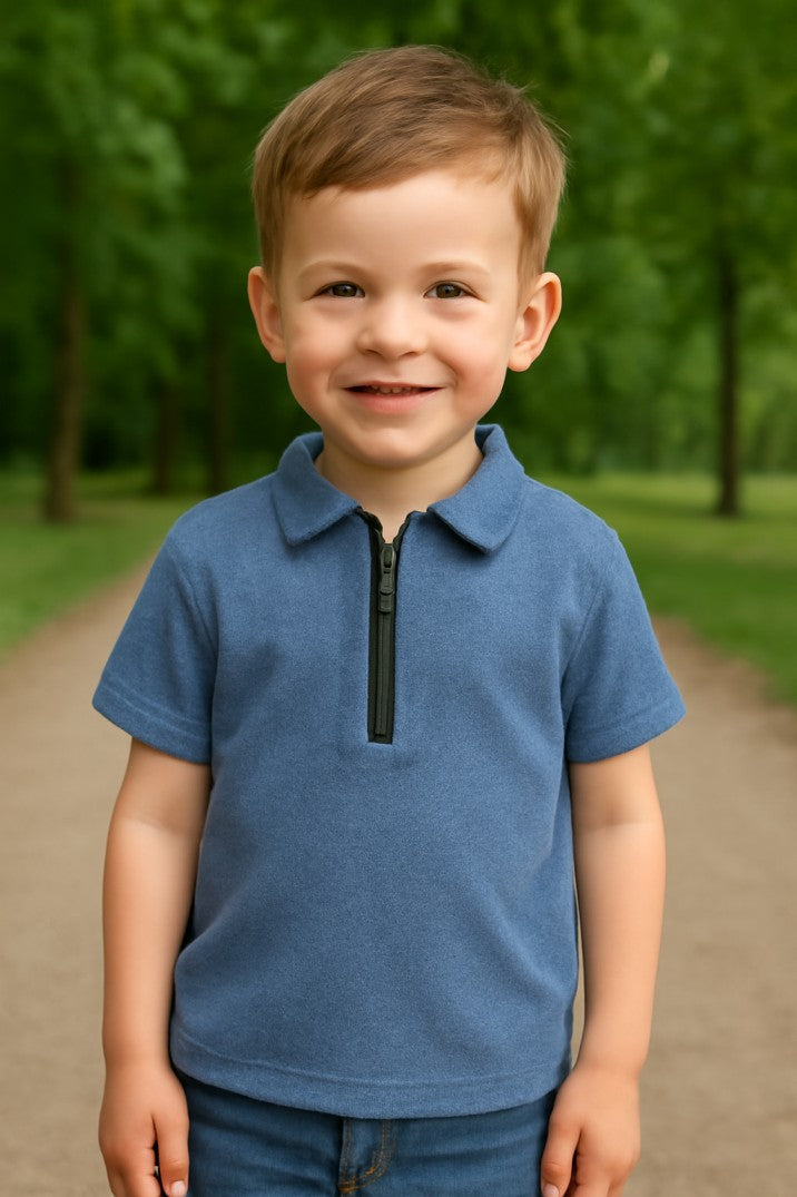 P&B Cotton ZipUp Polo Blue