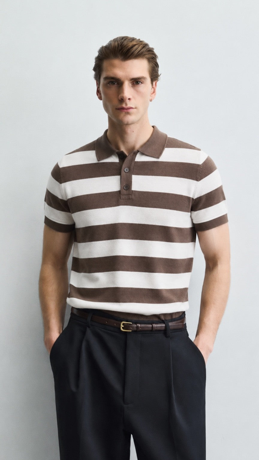 Premium Saddle Stripe Polo Driftwood Brown