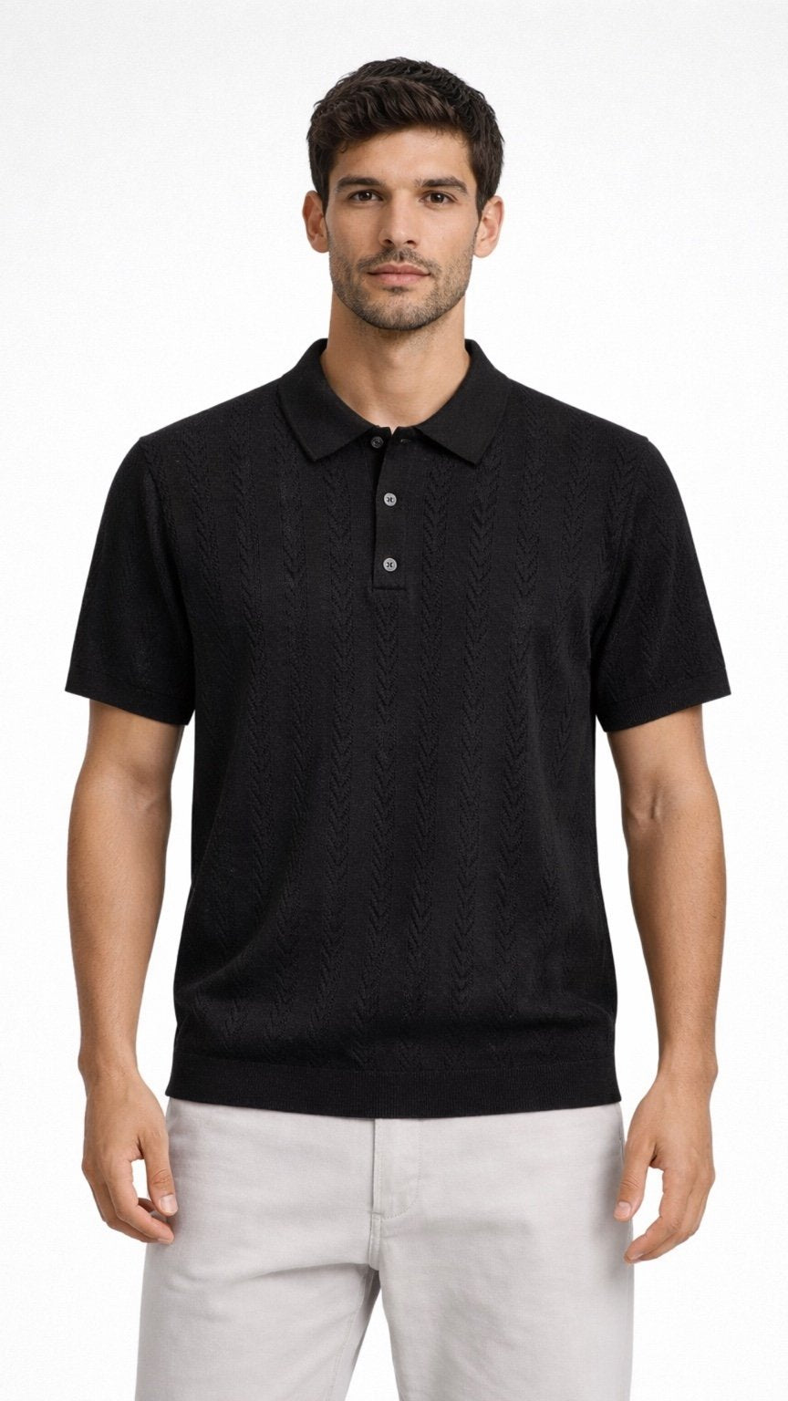 Premium Textured Knitted Polo – Jet Black