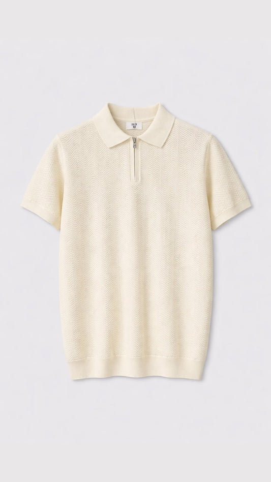 Premium Emerald Off-White Knit Polo
