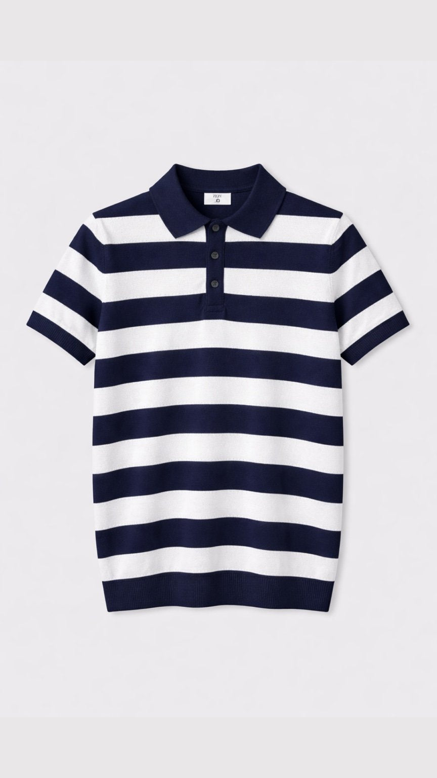 Premium Saddle Stripe Polo Blue