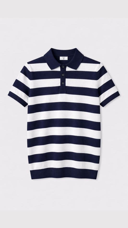 Premium Saddle Stripe Polo Blue