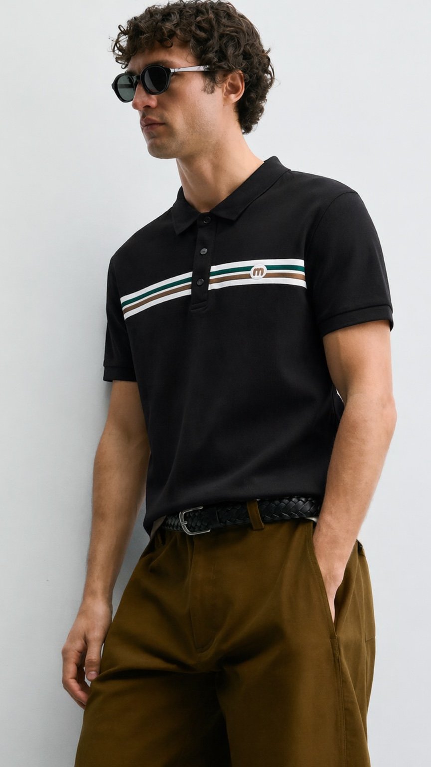 Monaco Stripe Polo Black