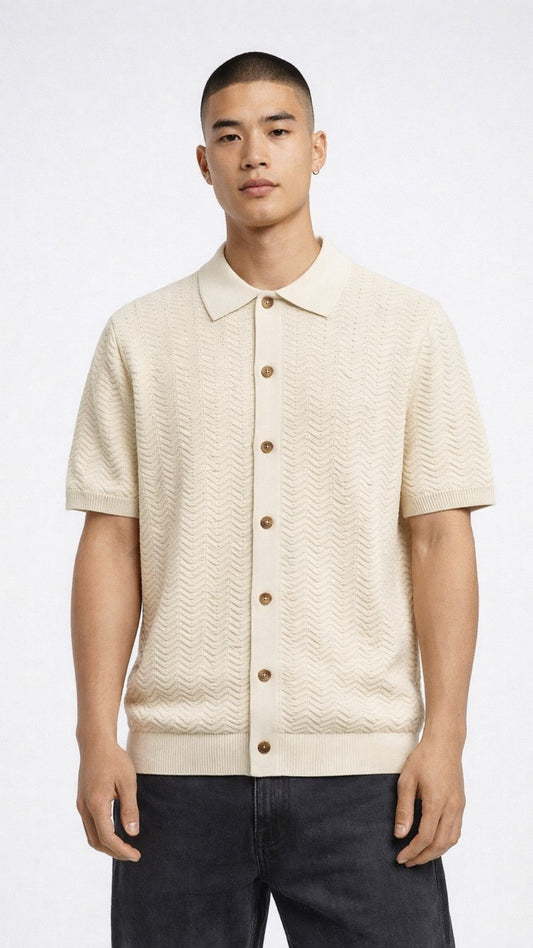 Classic Ivory Chevron Knit Polo