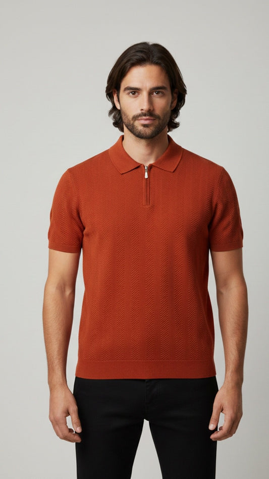 Premium Emerald Rustic Clay Knit Polo