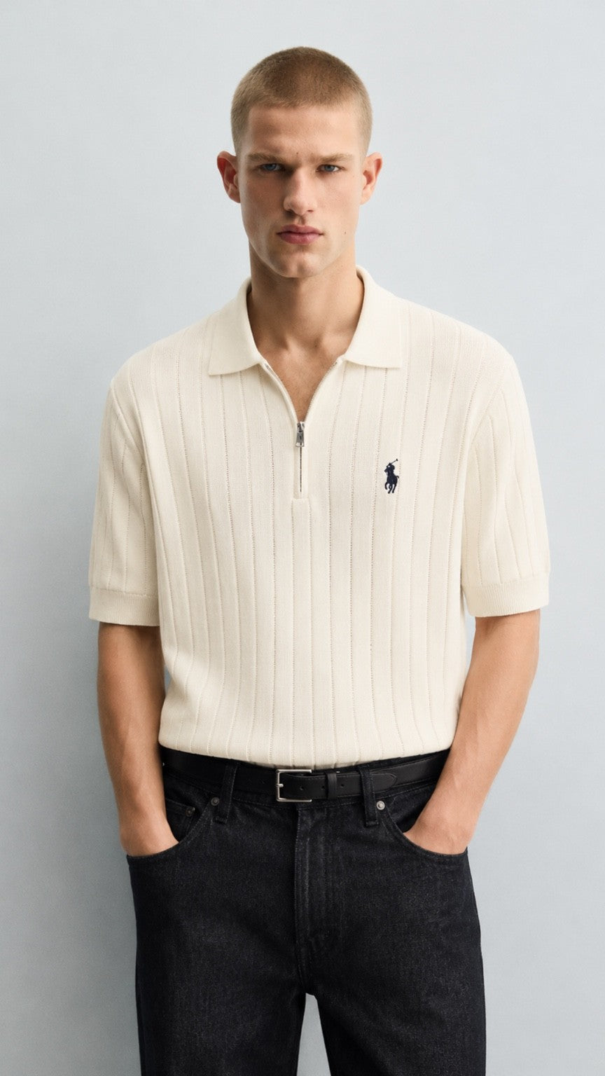 RL-Imported Drop Knidle Knit Polo Off White