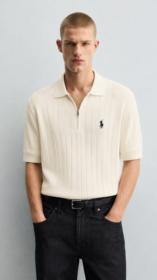 RL-Imported Drop Knidle Knit Polo Off White