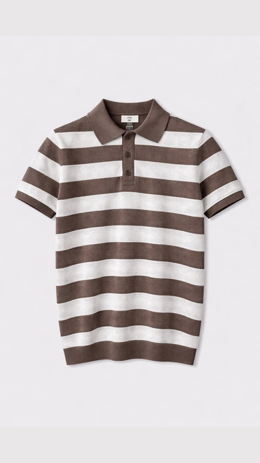 Premium Saddle Stripe Polo Driftwood Brown