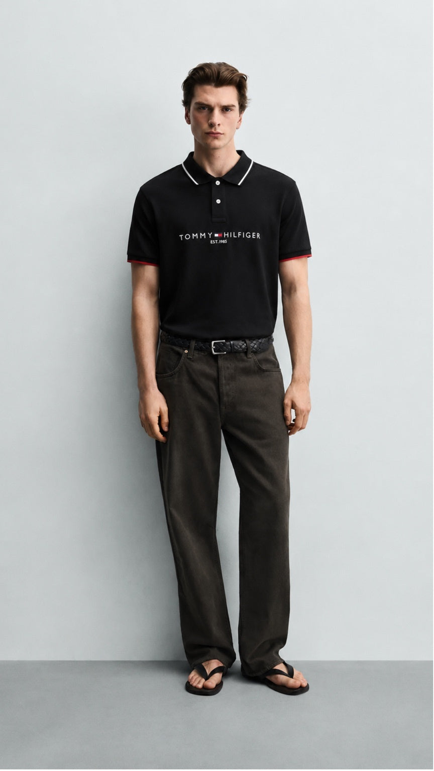 Signature Embroidered T-Polo Black