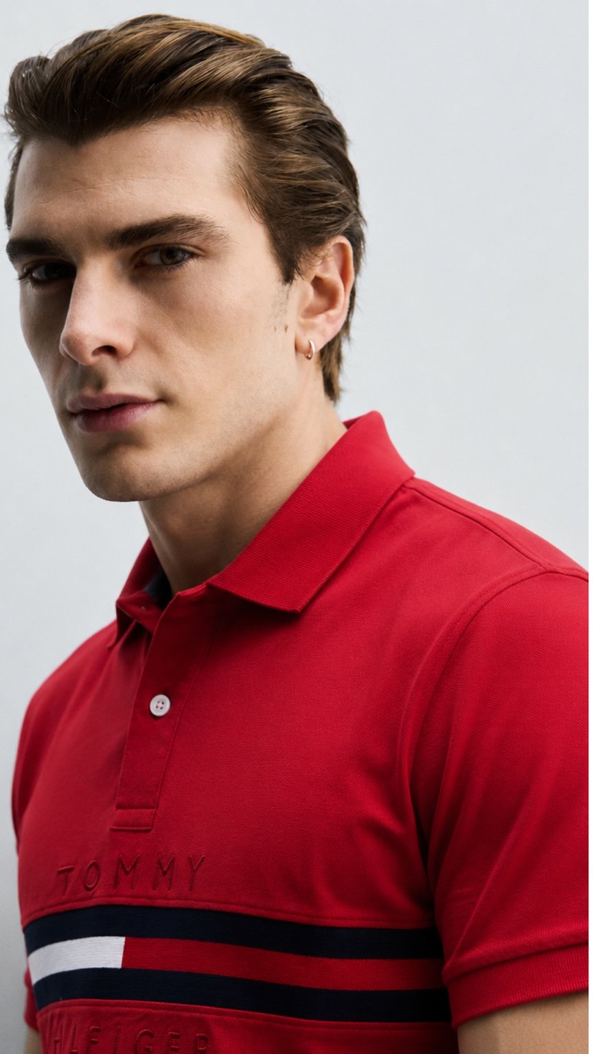 TH Essential Stripe Polo –Red