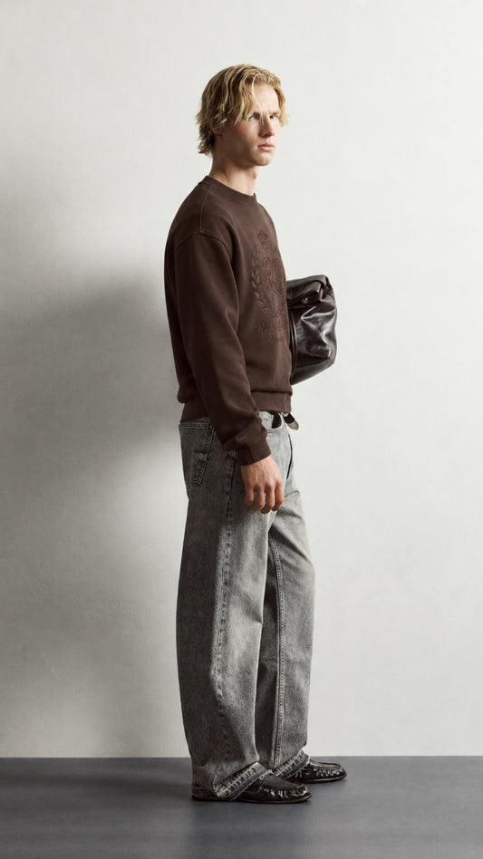 RL-Regular Fit Embroidered Sweatshirt Brown