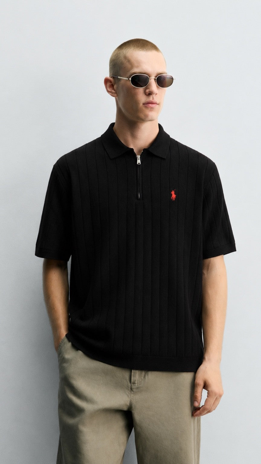 RL-Imported Drop Knidle Knit Polo Black