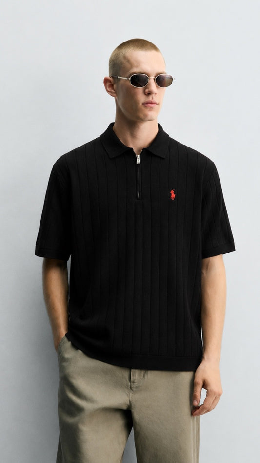RL-Imported Drop Knidle Knit Polo Black