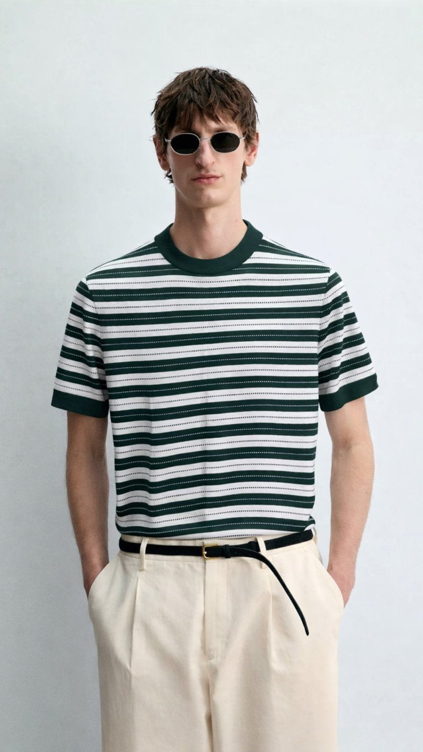 Premium Forest Stripe Knit Tee– Green