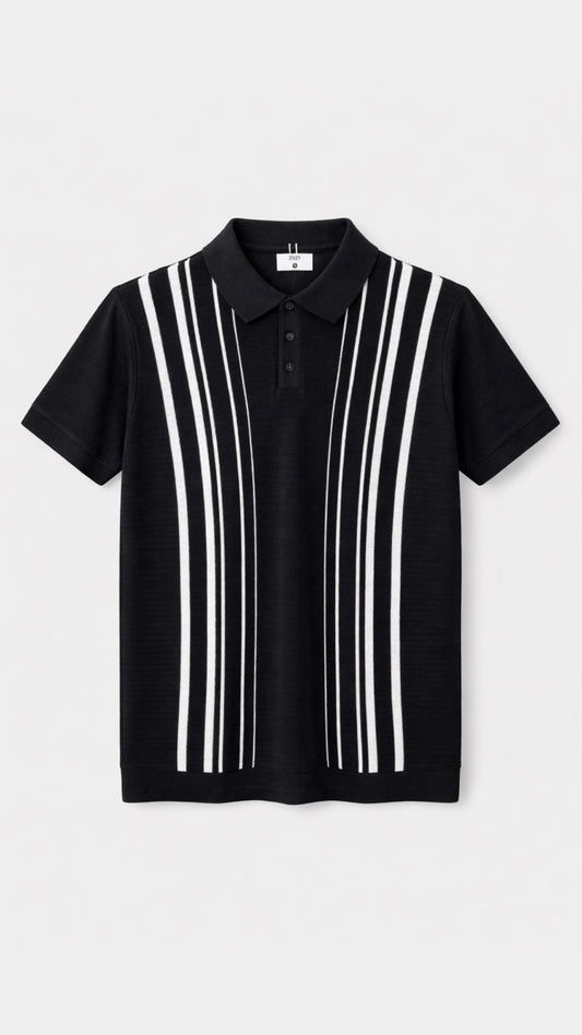 Premium Knitted Midnight Line Polo Black