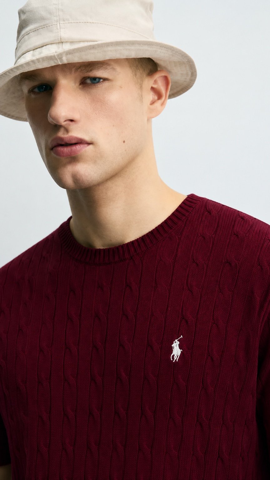 P-Cable Knit T Shirt Mahroon