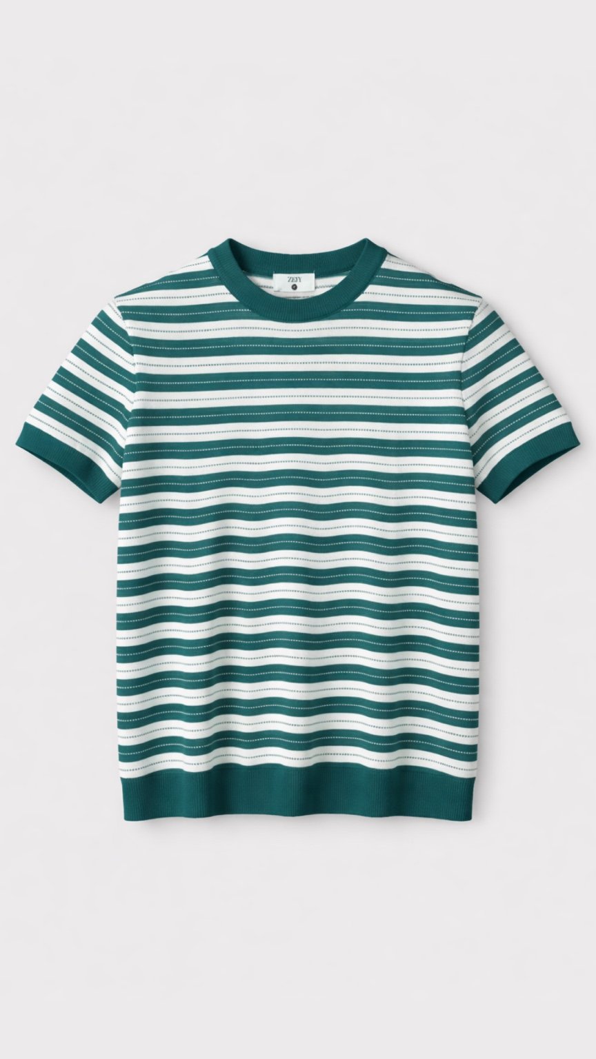 Premium Forest Stripe Knit Tee– Deep Forest Green