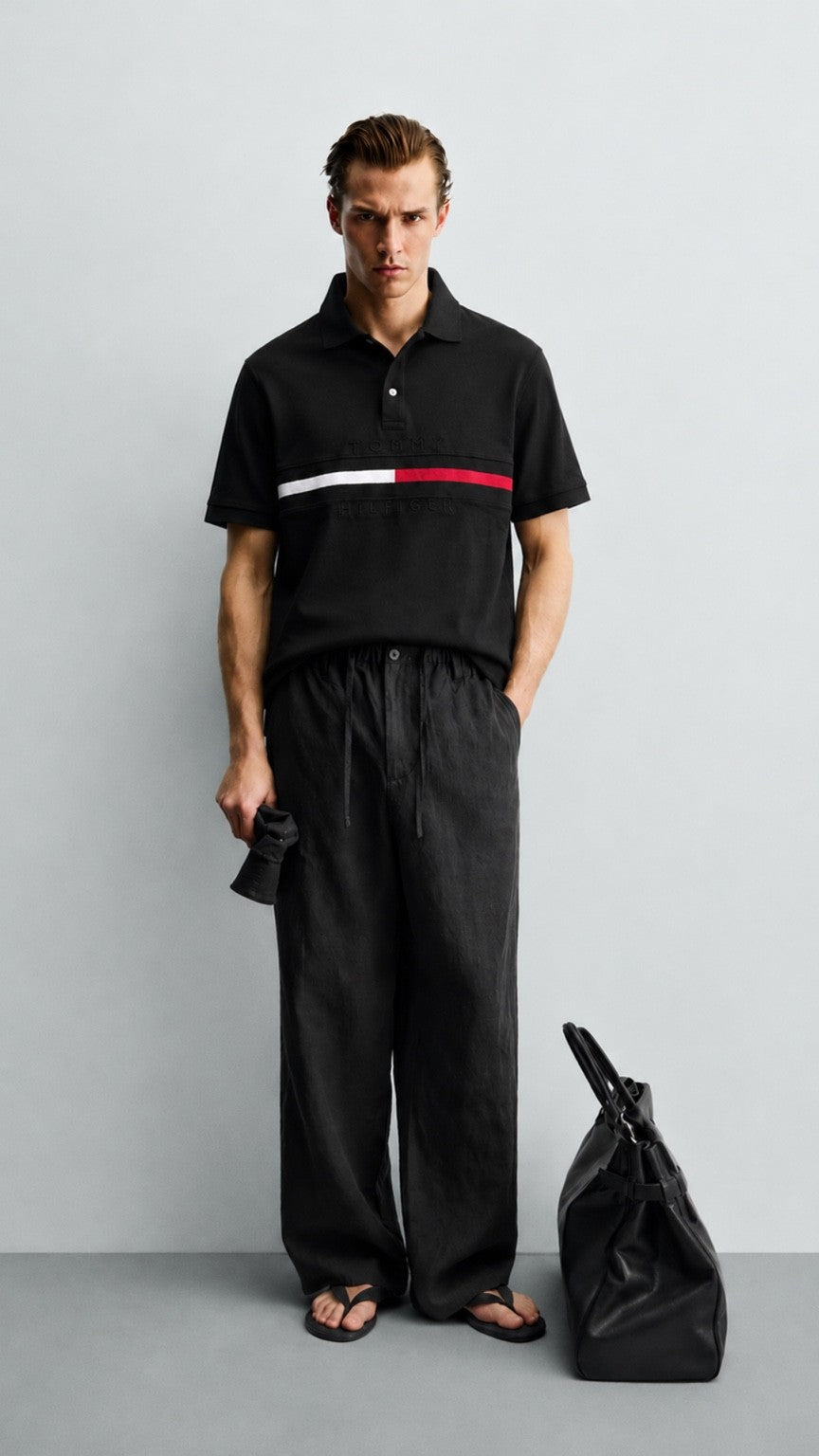 TH Essential Stripe Polo – Black