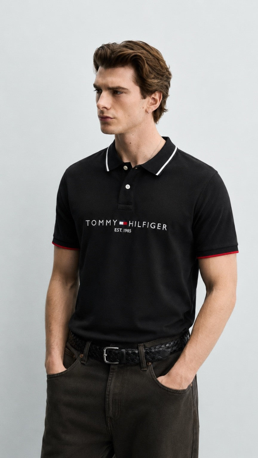 Signature Embroidered T-Polo Black