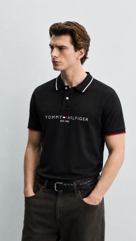 Signature Embroidered T-Polo Black