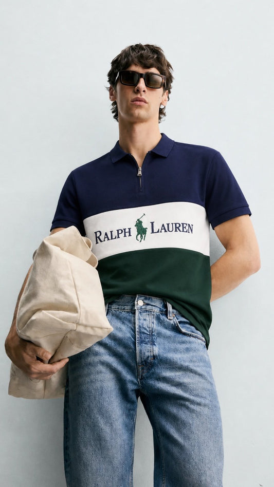 Signature Colorblock Zip Polo –Navy