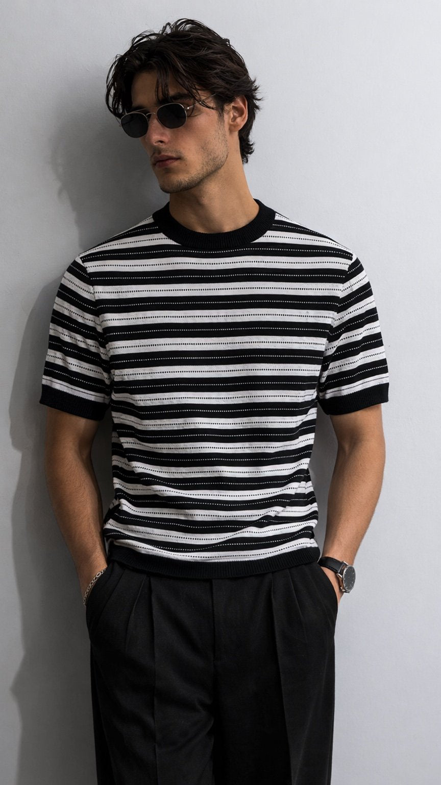 Premium Forest Stripe Knit Tee– Black