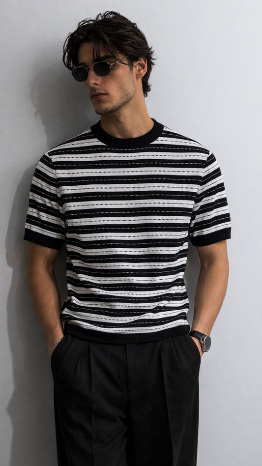 Premium Forest Stripe Knit Tee– Black