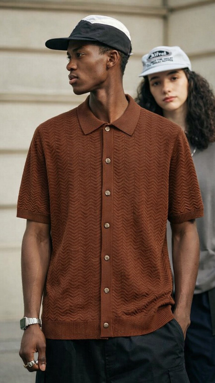 Classic Burnt Cinnamon Chevron Knit Polo