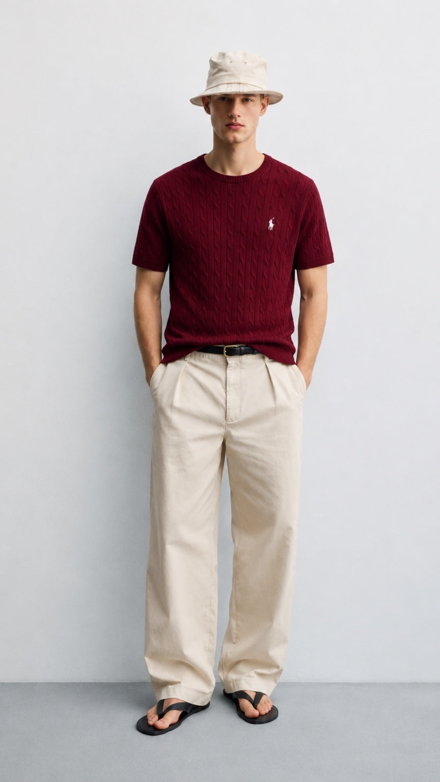 P-Cable Knit T Shirt Mahroon