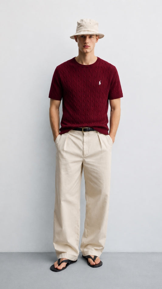 P-Cable Knit T Shirt Mahroon