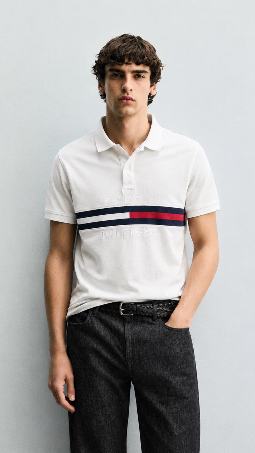 TH Essential Stripe Polo – White