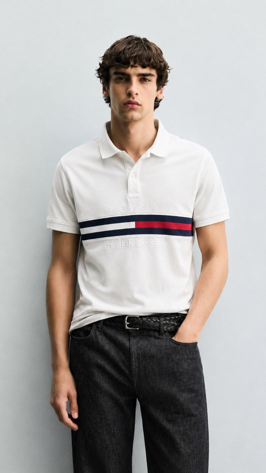 TH Essential Stripe Polo – White