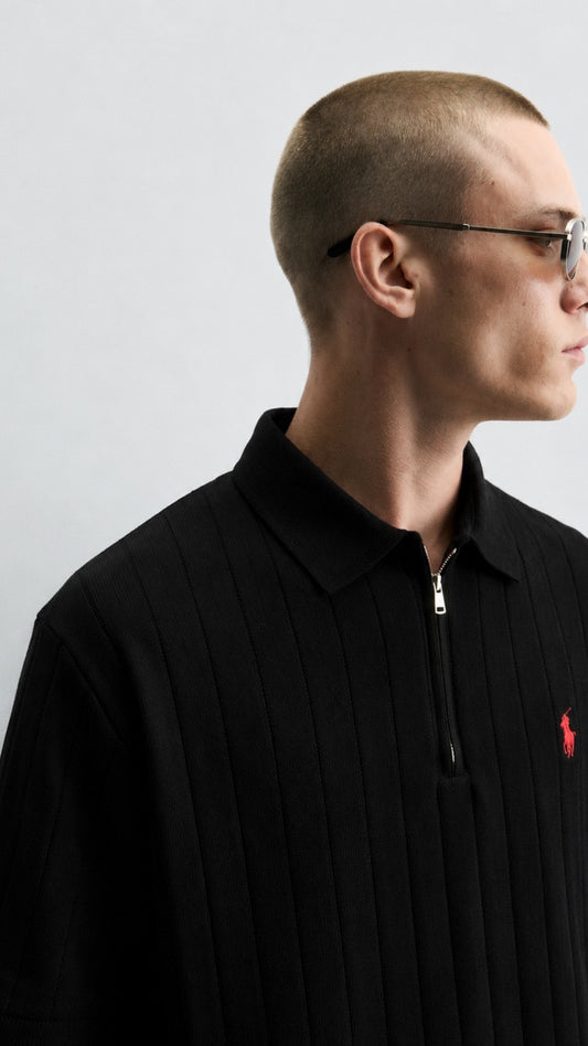 RL-Imported Drop Knidle Knit Polo Black