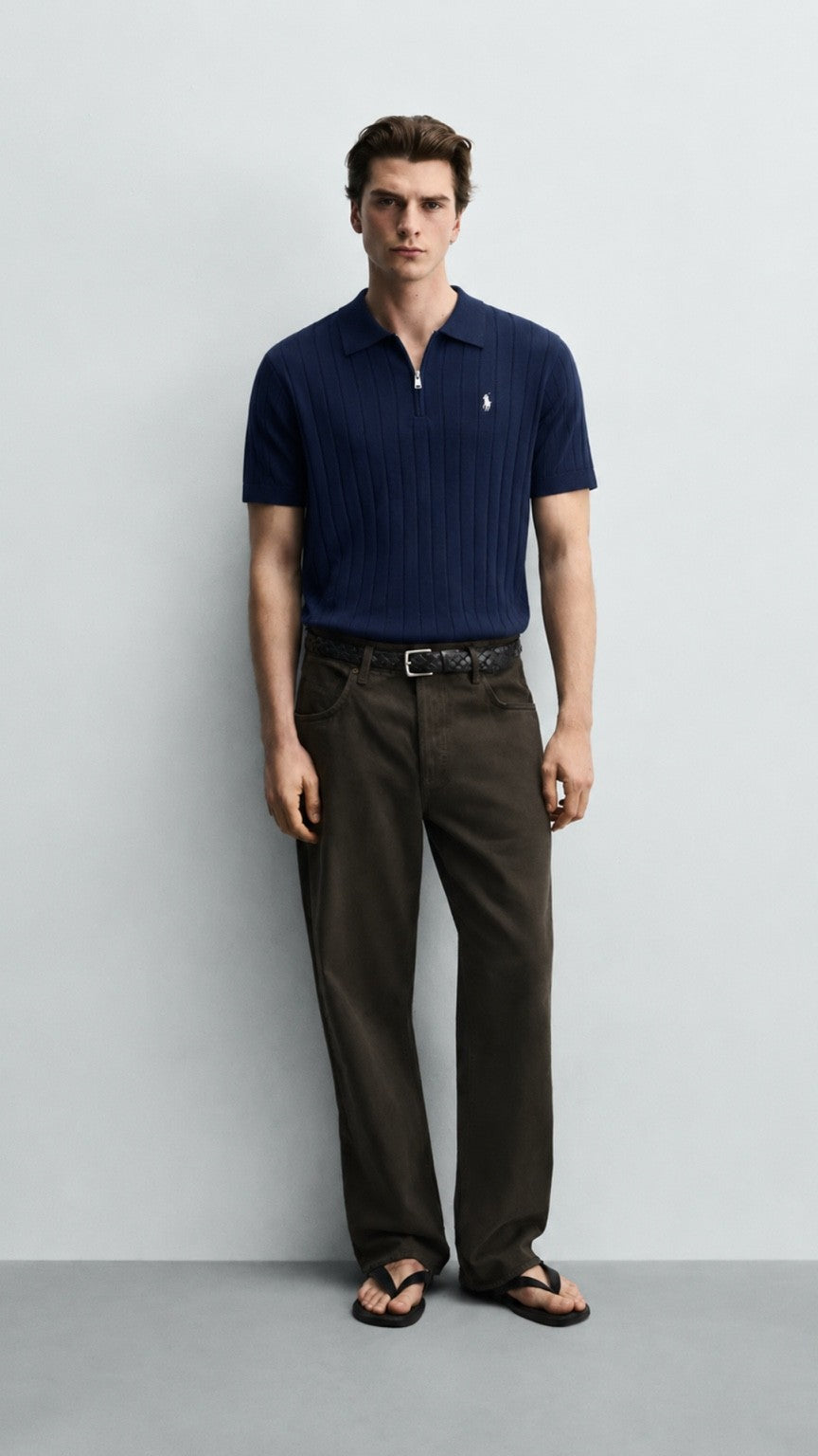 RL-Imported Drop Knidle Knit Polo Navy