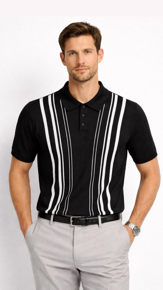 Premium Knitted Midnight Line Polo Black