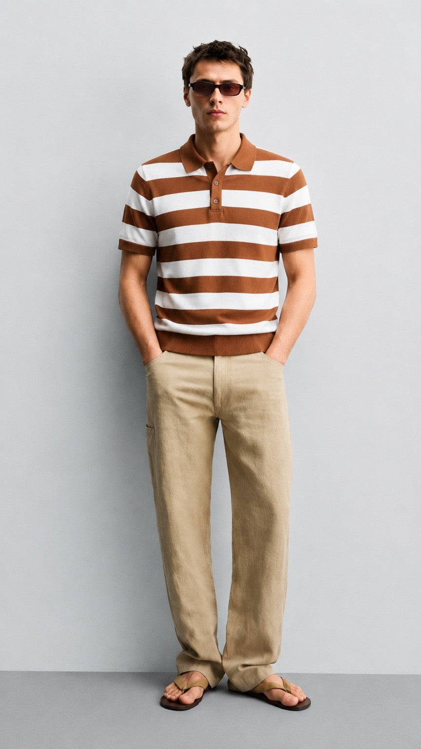 Premium Saddle Stripe Polo Caramel Brown